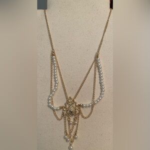 Gold Toned Bohemian Head Chain with Faux Pearl Accents